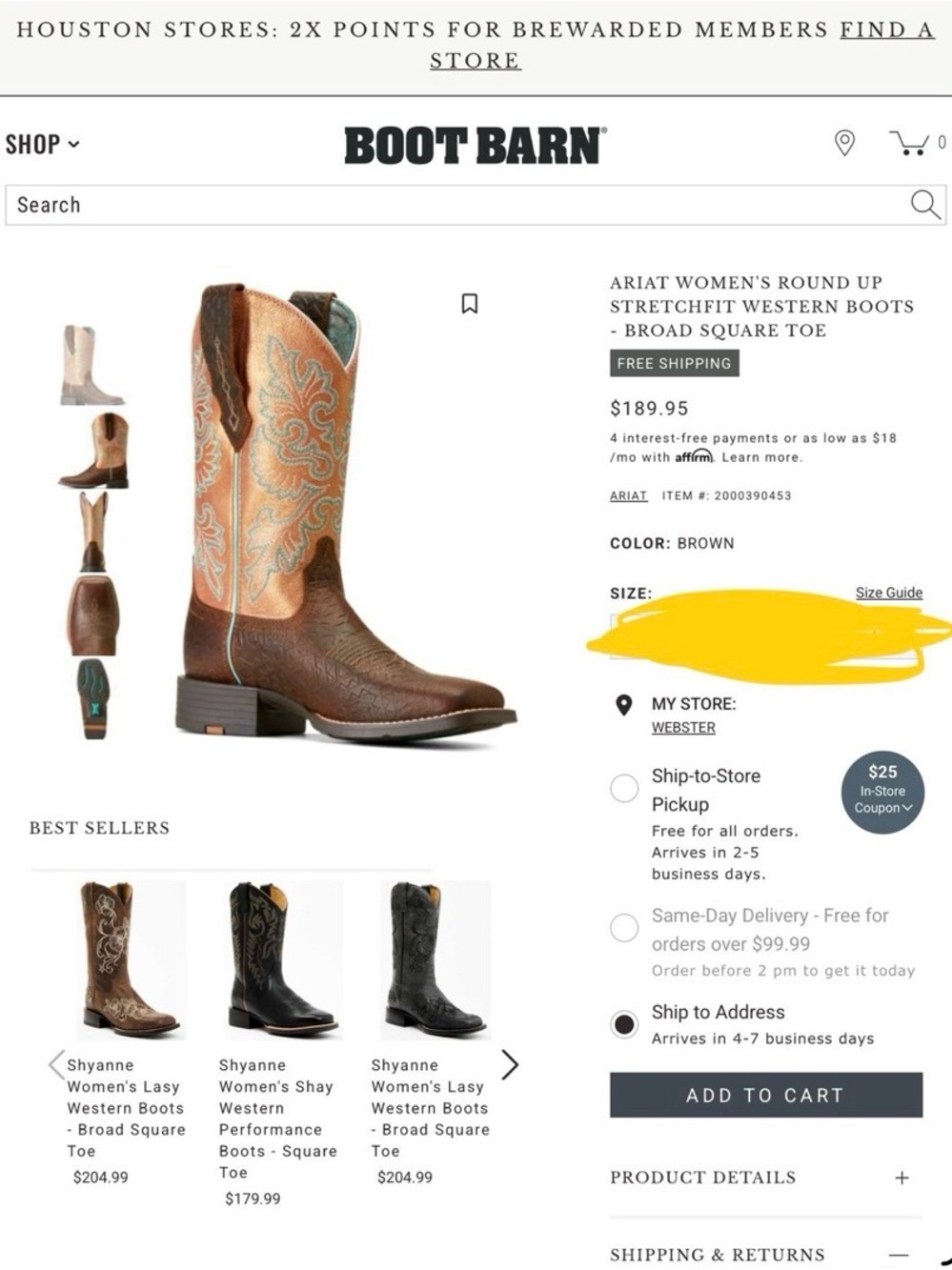 Women’s Ariat Round Up Wide Square Toe StretchFit 9B NIB - Picture 5 of 7